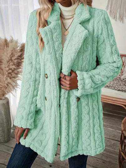 Mintgrüner Strickmantel mit Zopfmuster, Damenmode, IsabellBoutique030