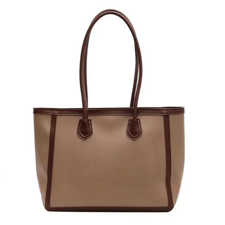 Beigefarbene Damenhandtasche mit braunen Henkeln, zeitlos, IsabellBoutique030