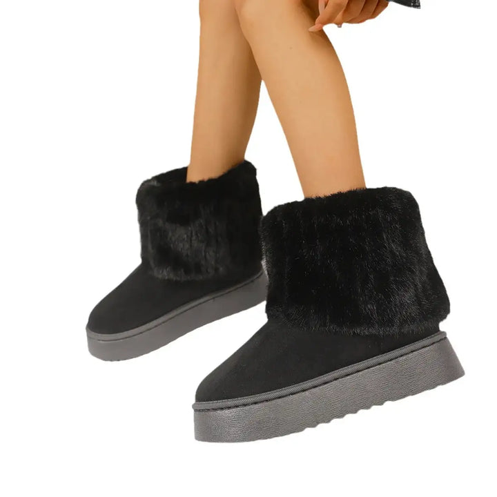 Herbst- und Winter-Freizeitstiefel mit dicker Sohle, runder Spitze und warmem Futter (Felloptik) - Damenmode online kaufen | Isabell Boutique