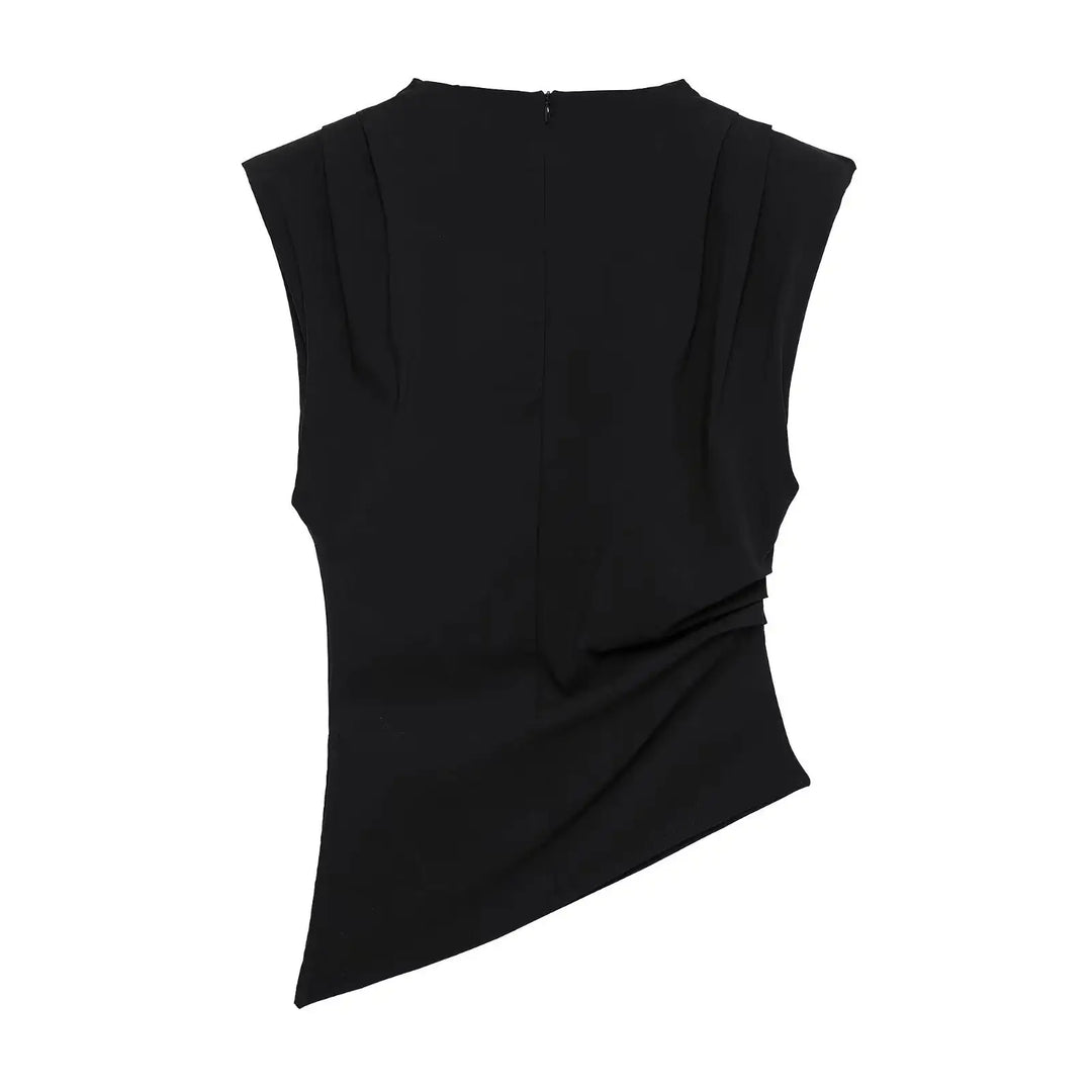 Schwarzes Damen Top mit asymmetrischem Design, eleganter Stil. IsabellBoutique030