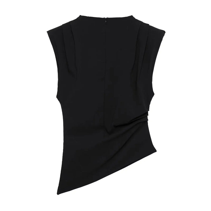 Schwarzes Damen Top mit asymmetrischem Design, eleganter Stil. IsabellBoutique030