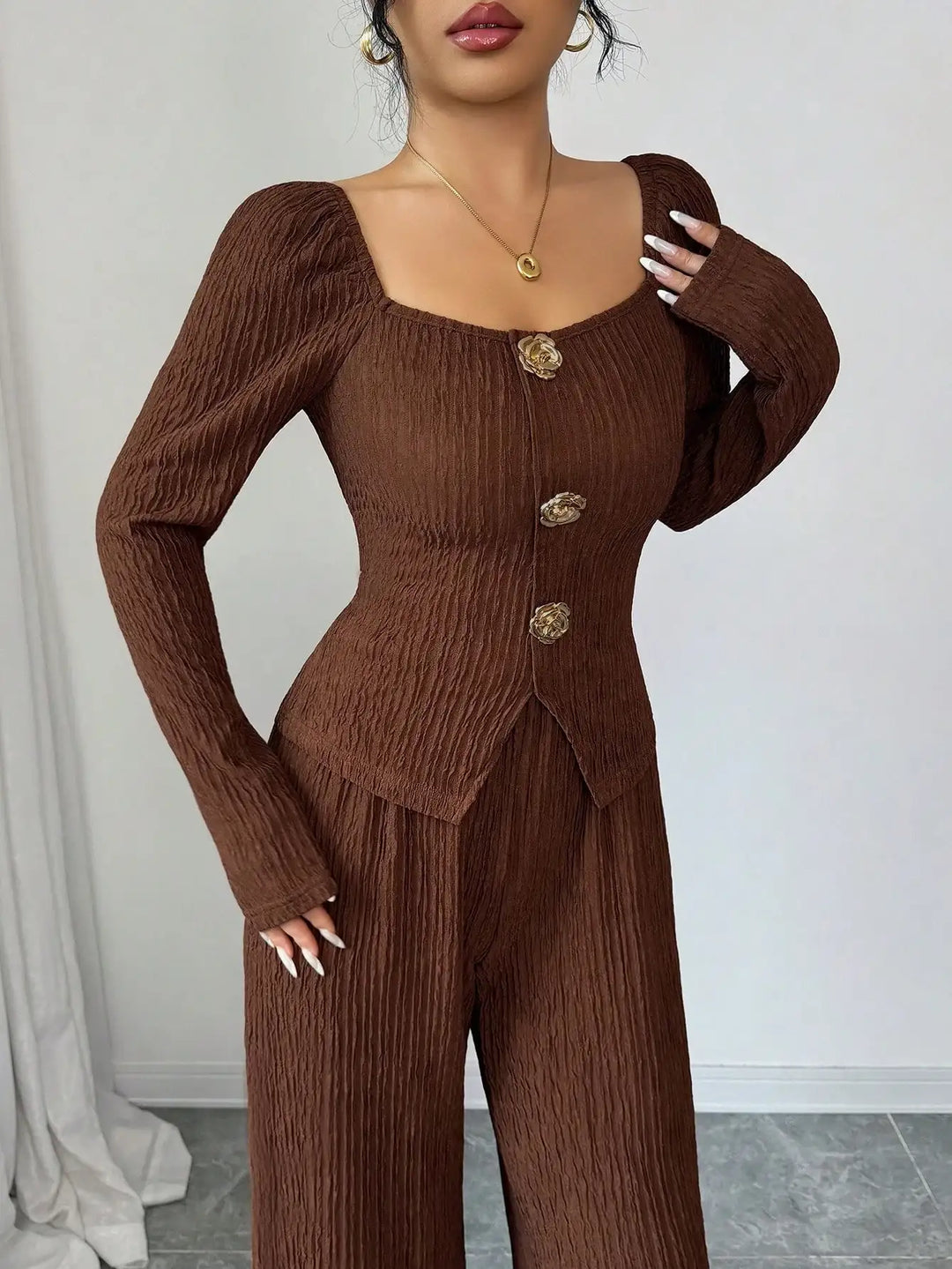 Modischer Damenanzug in Slim-Fit mit Metall-Rosen-Schnalle - Damenmode online kaufen | Isabell Boutique