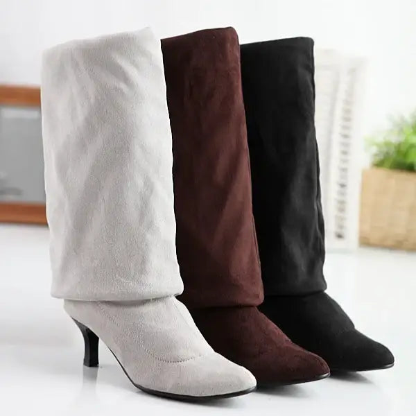 Damen Wildlederstiefel in Übergröße mit hohem Schaft - Damenmode online kaufen | Isabell Boutique