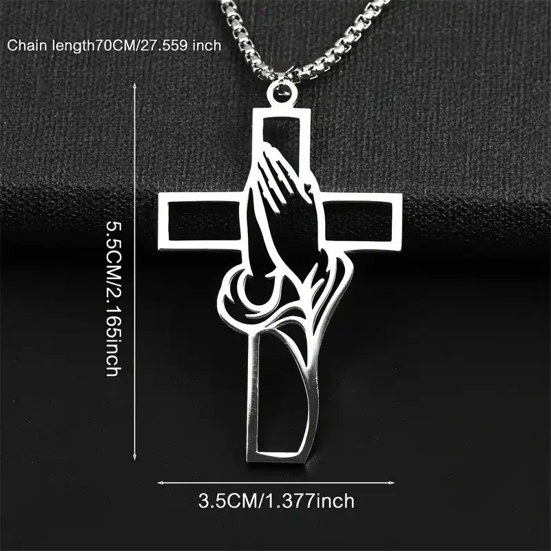 Silberne Kreuz-Halskette mit betenden Händen, stilvolles Accessoire, IsabellBoutique030