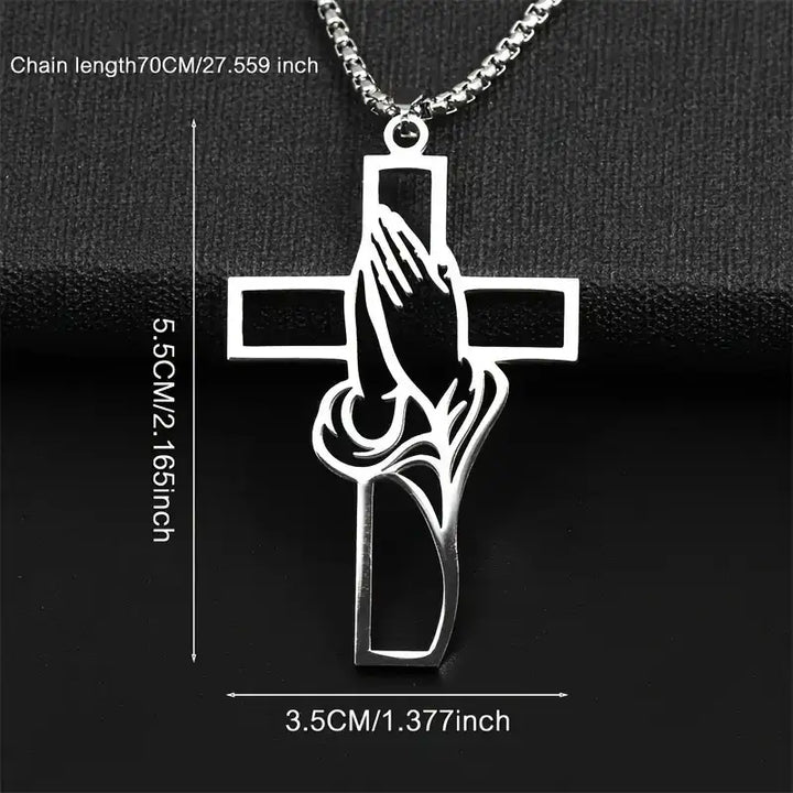 Silberne Kreuz-Halskette mit betenden Händen, stilvolles Accessoire, IsabellBoutique030