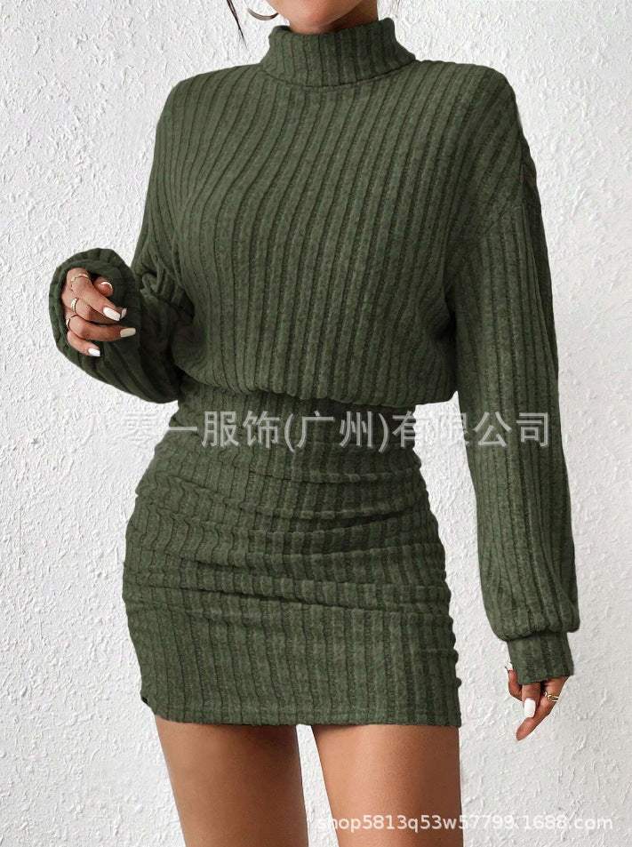 Langarm-Strickanzug mit hohem Kragen und Rippstrick-Design - Damenmode online kaufen | Isabell Boutique