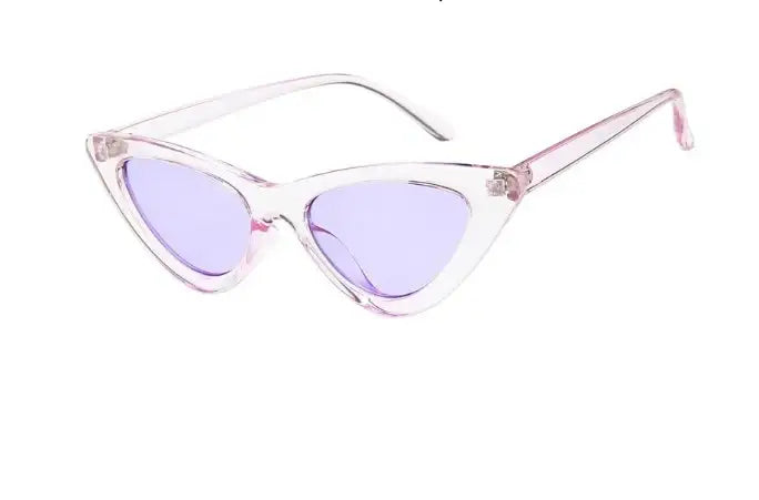 Katzenaugen Sonnenbrille transparent pink mit lila Gläsern. IsabellBoutique030