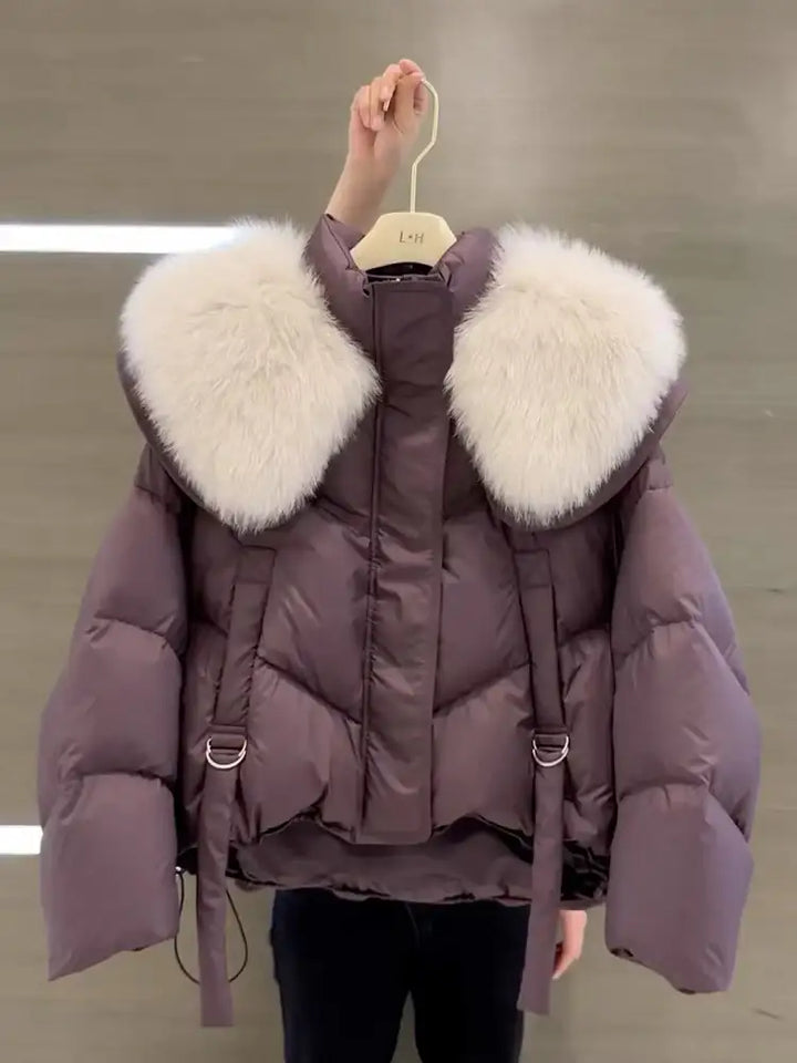 Olivgraue Daunenjacke mit Pelzkragen, Wintermode, IsabellBoutique030