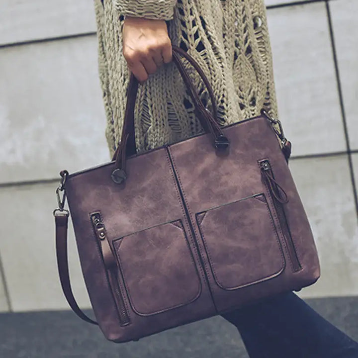 Retro PU-Ölleder Handtasche mit Doppelter Tasche – Modische Schulter- und Crossbody-Tasche - Damenmode online kaufen | Isabell Boutique
