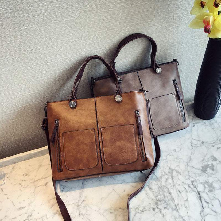 Retro PU-Ölleder Handtasche mit Doppelter Tasche – Modische Schulter- und Crossbody-Tasche - Damenmode online kaufen | Isabell Boutique