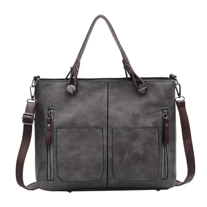 Retro PU-Ölleder Handtasche mit Doppelter Tasche – Modische Schulter- und Crossbody-Tasche - Damenmode online kaufen | Isabell Boutique