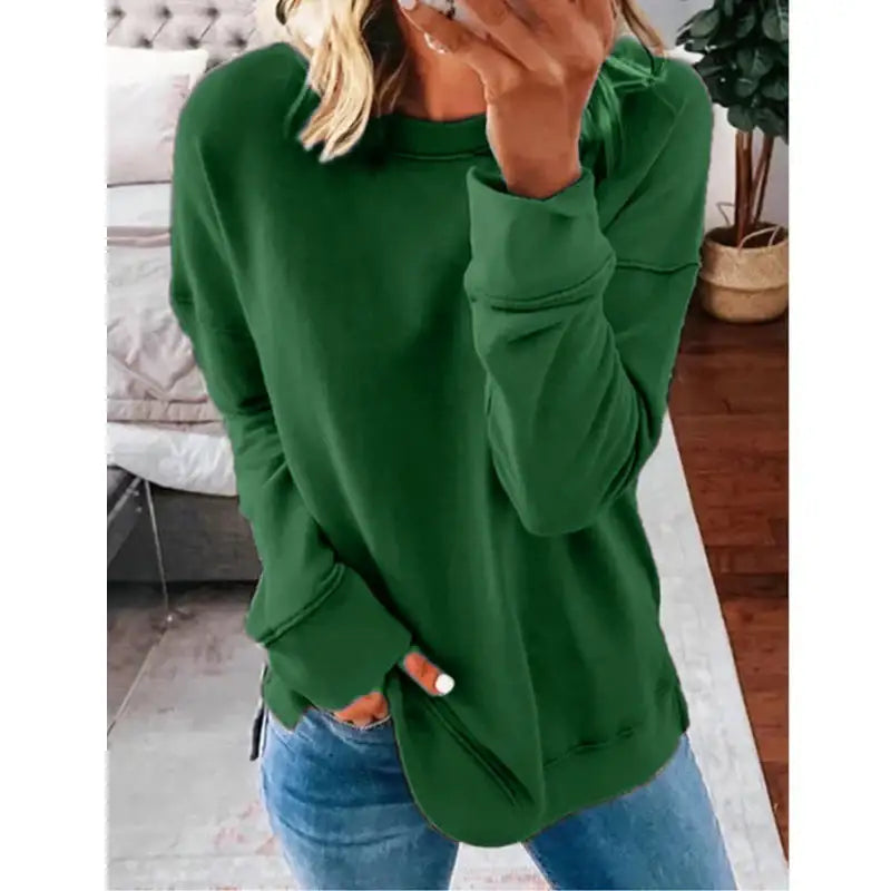 Lässiges Lockeres Langarm T-Shirt mit Rundhalsausschnitt in Unifarbe - Damenmode online kaufen | Isabell Boutique