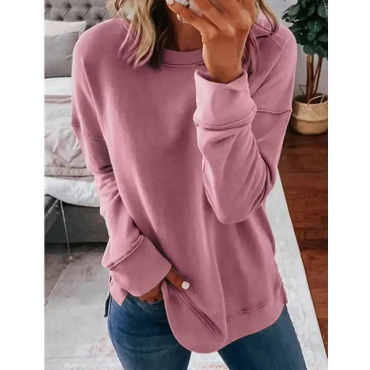 Lässiges Lockeres Langarm T-Shirt mit Rundhalsausschnitt in Unifarbe - Damenmode online kaufen | Isabell Boutique