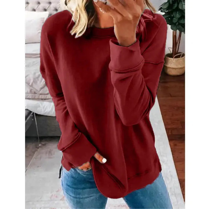 Lässiges Lockeres Langarm T-Shirt mit Rundhalsausschnitt in Unifarbe - Damenmode online kaufen | Isabell Boutique