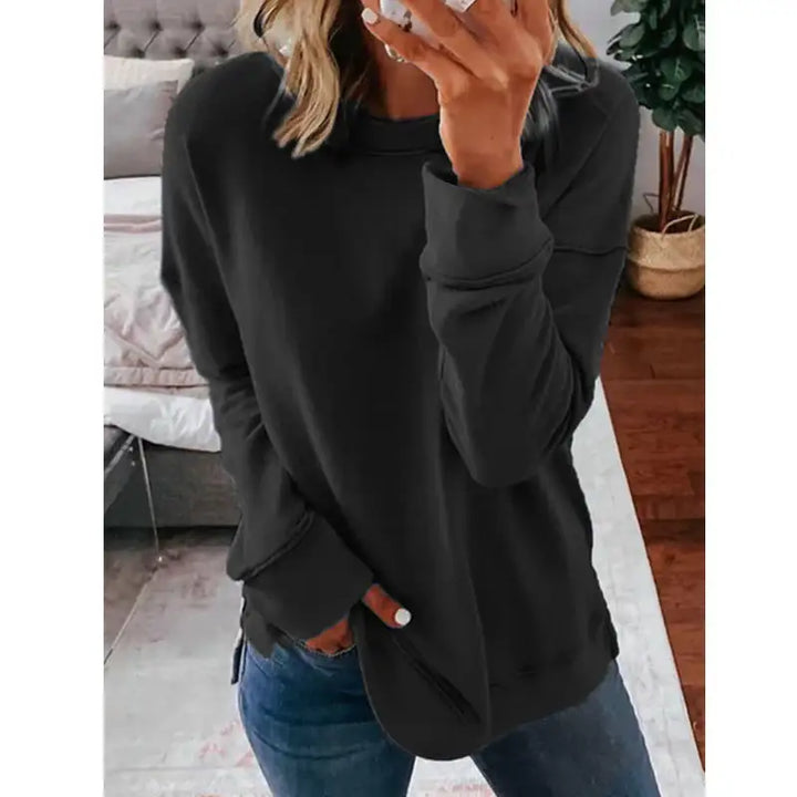 Lässiges Lockeres Langarm T-Shirt mit Rundhalsausschnitt in Unifarbe - Damenmode online kaufen | Isabell Boutique