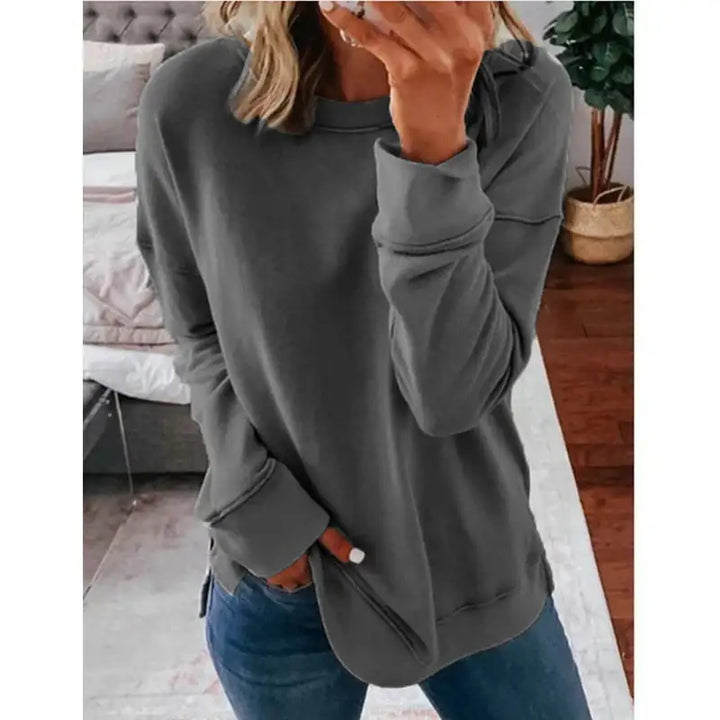 Lässiges Lockeres Langarm T-Shirt mit Rundhalsausschnitt in Unifarbe - Damenmode online kaufen | Isabell Boutique