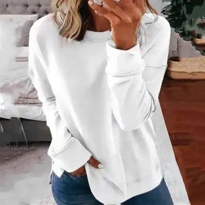 Lässiges Lockeres Langarm T-Shirt mit Rundhalsausschnitt in Unifarbe - Damenmode online kaufen | Isabell Boutique