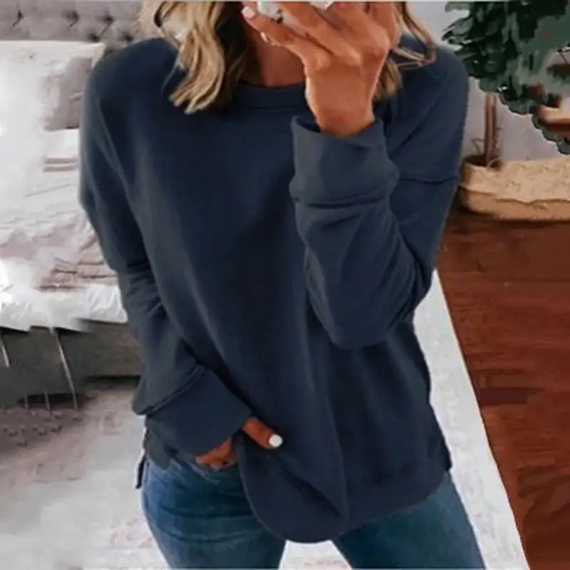 Lässiges Lockeres Langarm T-Shirt mit Rundhalsausschnitt in Unifarbe - Damenmode online kaufen | Isabell Boutique