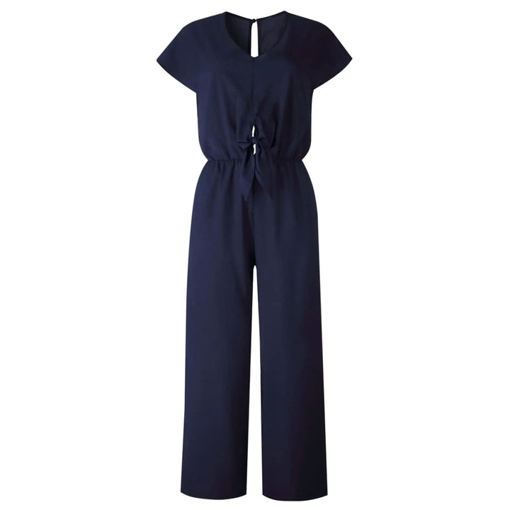 Dunkelblauer Damen Jumpsuit mit Schleife, trendiger Style bei IsabellBoutique030