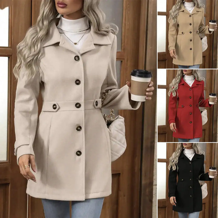 Beigefarbener Trenchcoat mit Knöpfen im klassischen Stil. Entdecke neue Lieblingsstücke bei IsabellBoutique030.