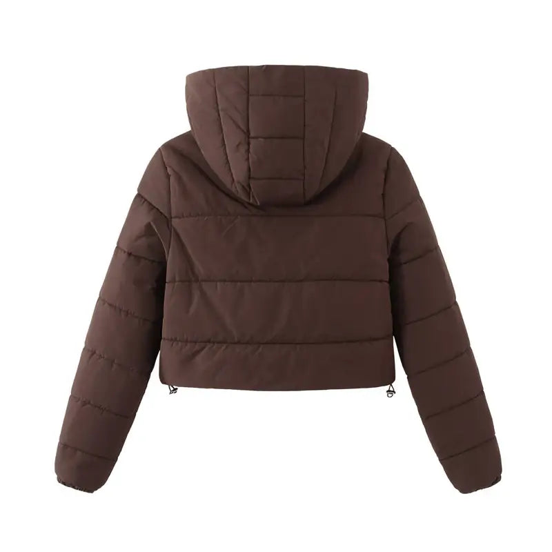 Kurze, braune Daunenjacke mit Kapuze, Damenmode bei IsabellBoutique030