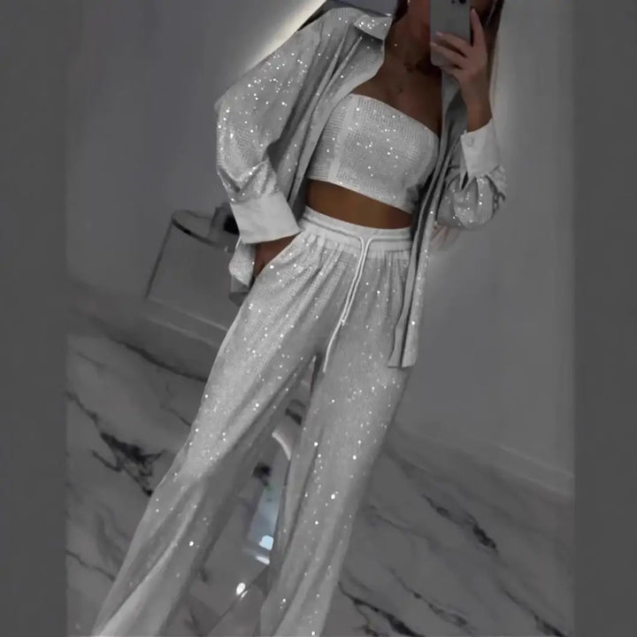 Loose Sequins Jacket Tube Top Three-piece Suit - Damenmode online kaufen | Isabell Boutique