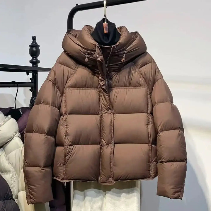 Braune Steppjacke mit Kapuze für Damen, modisch, IsabellBoutique030