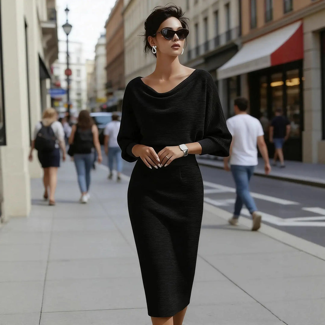 Elegantes, figurbetontes Damenkleid in einfarbigem Design (Plus Size) mit edlem Look - Damenmode online kaufen | Isabell Boutique