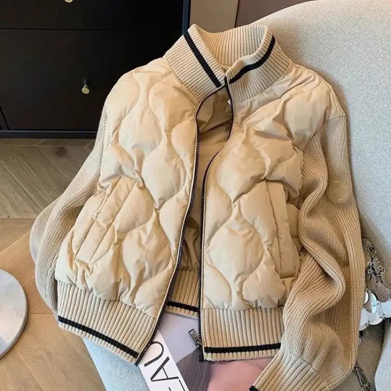Neu retro-inspirierte, gestrickte Damen-Steppjacke im amerikanischen Stil - Damenmode online kaufen | Isabell Boutique