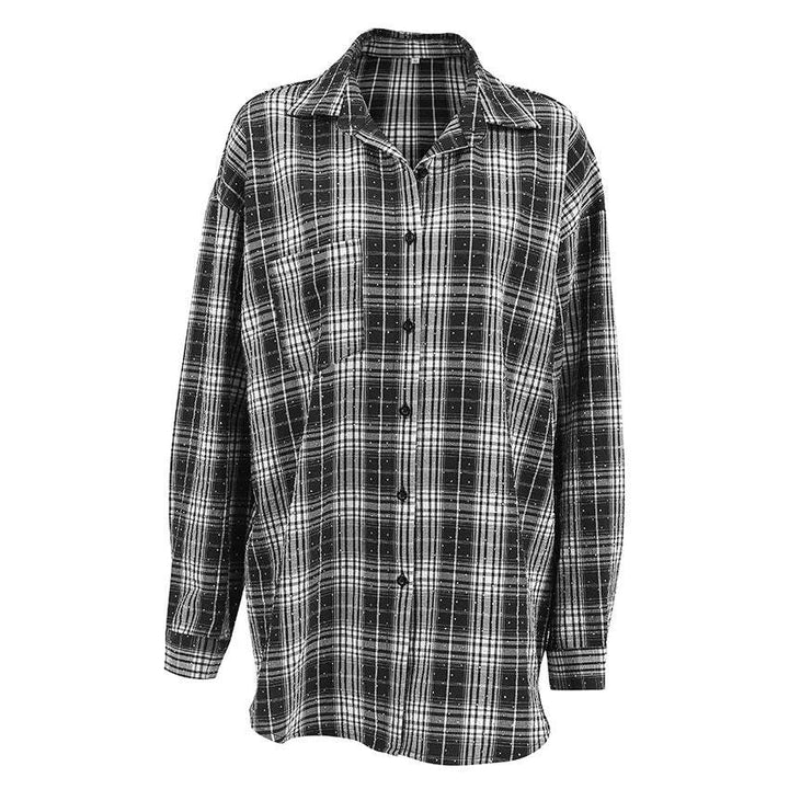 Schwarz-weiß kariertes Hemd, langarm, Damenmode bei IsabellBoutique030
