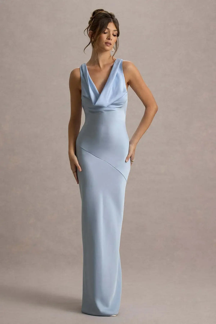 Elegantes, rückenfreies Premium-Satin-Kleid in Slim-Fit mit Meerjungfrau-Schnitt - Damenmode online kaufen | Isabell Boutique