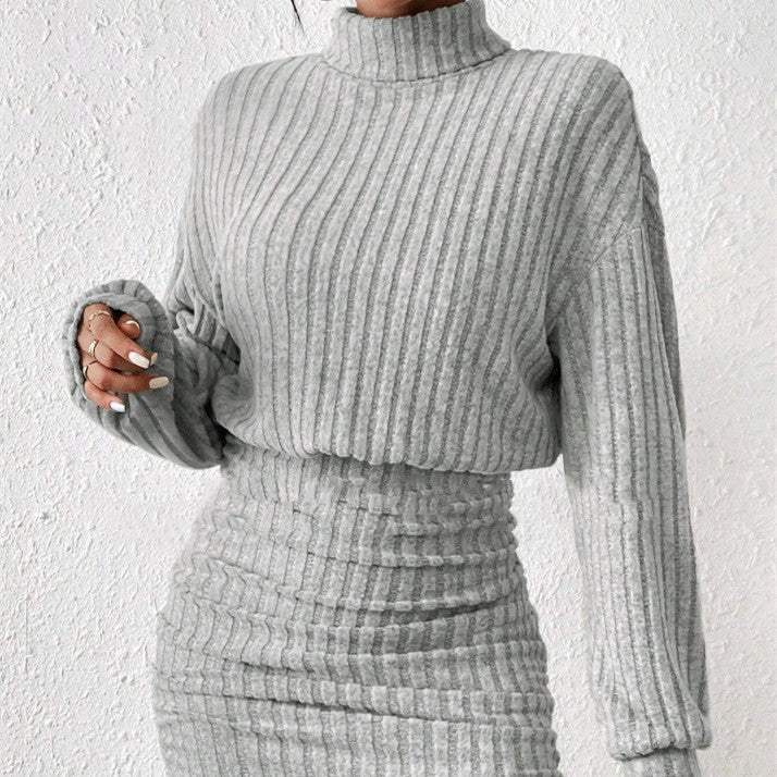 Langarm-Strickanzug mit hohem Kragen und Rippstrick-Design - Damenmode online kaufen | Isabell Boutique