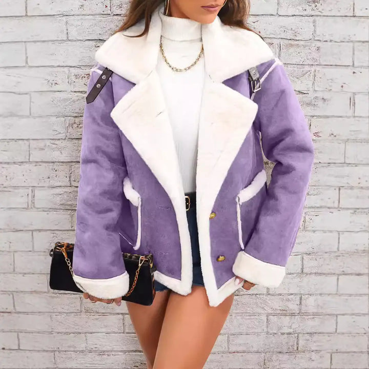Lila Kunstfell Jacke mit weißem Futter, Damenmode, IsabellBoutique030