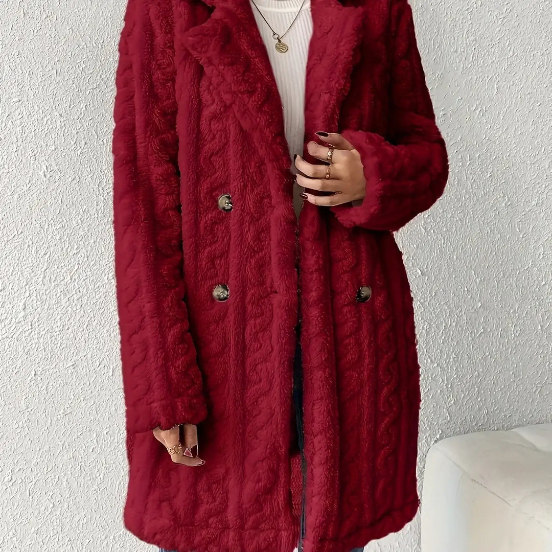 Bordeauxfarbener Teddy-Mantel im Winter-Look, Damenmode bei IsabellBoutique030