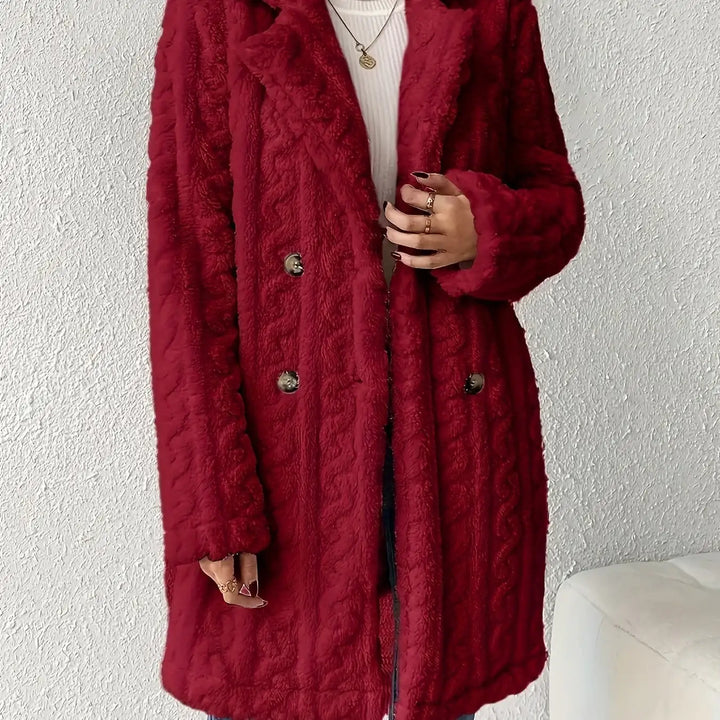 Bordeauxfarbener Teddy-Mantel im Winter-Look, Damenmode bei IsabellBoutique030