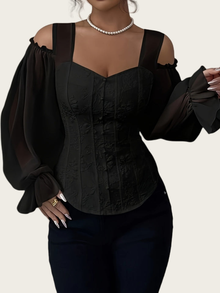 Schwarzes Corset-Top mit Puffärmeln und Schulter-Ausschnitt, elegant &amp; stilvoll, IsabellBoutique030