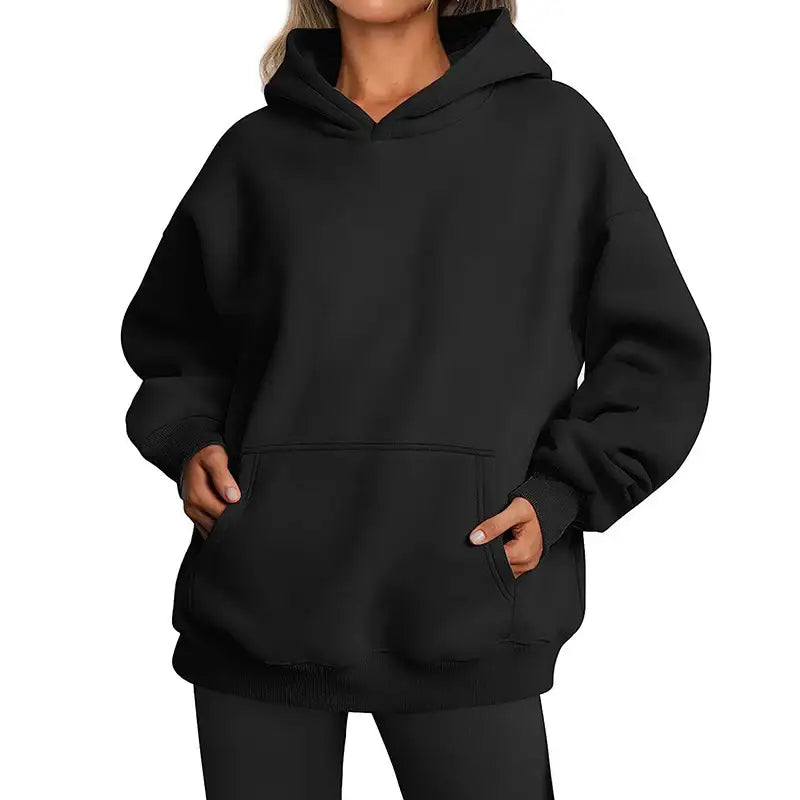 Damen Hoodie mit Taschen – Modisches Einfarbiges Oversize Sweatshirt mit Kapuze - Damenmode online kaufen | Isabell Boutique