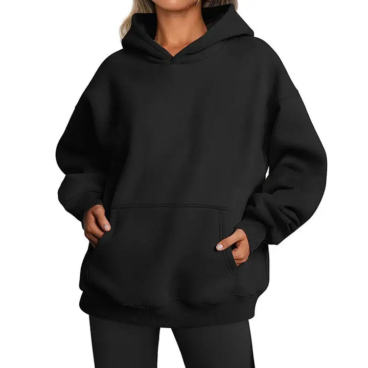 Damen Hoodie mit Taschen – Modisches Einfarbiges Oversize Sweatshirt mit Kapuze - Damenmode online kaufen | Isabell Boutique