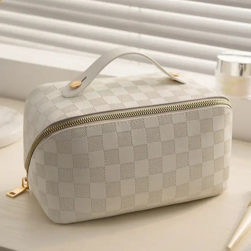 Karierte Damen Kosmetiktasche mit Großem Fassungsvermögen – Tragbar - Damenmode online kaufen | Isabell Boutique