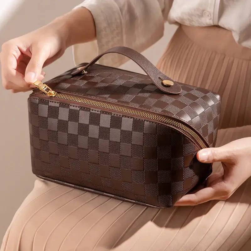 Karierte Damen Kosmetiktasche mit Großem Fassungsvermögen – Tragbar - Damenmode online kaufen | Isabell Boutique