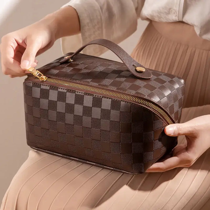 Karierte Damen Kosmetiktasche mit Großem Fassungsvermögen – Tragbar - Damenmode online kaufen | Isabell Boutique