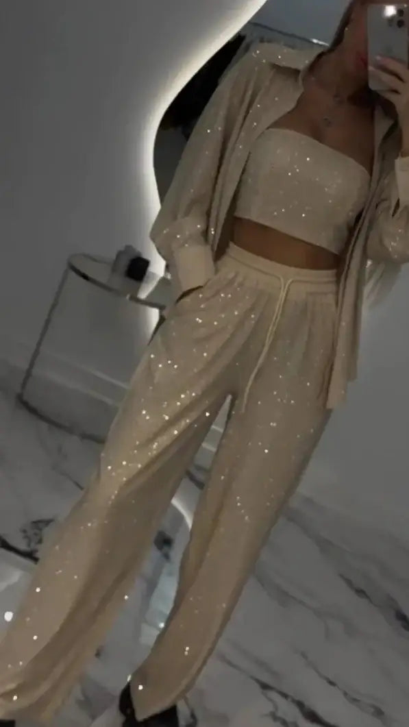 Loose Sequins Jacket Tube Top Three-piece Suit - Damenmode online kaufen | Isabell Boutique