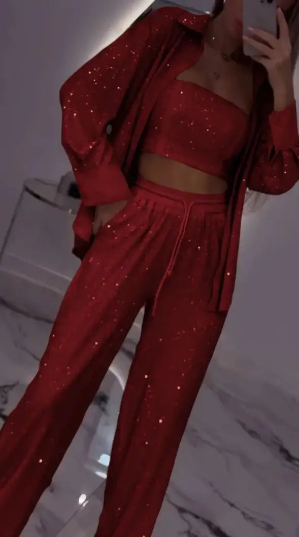 Loose Sequins Jacket Tube Top Three-piece Suit - Damenmode online kaufen | Isabell Boutique