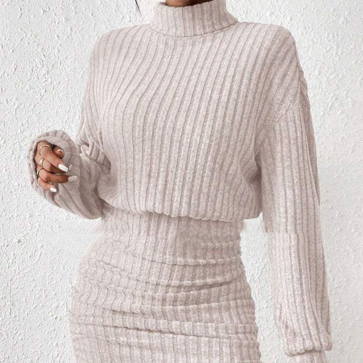 Langarm-Strickanzug mit hohem Kragen und Rippstrick-Design - Damenmode online kaufen | Isabell Boutique