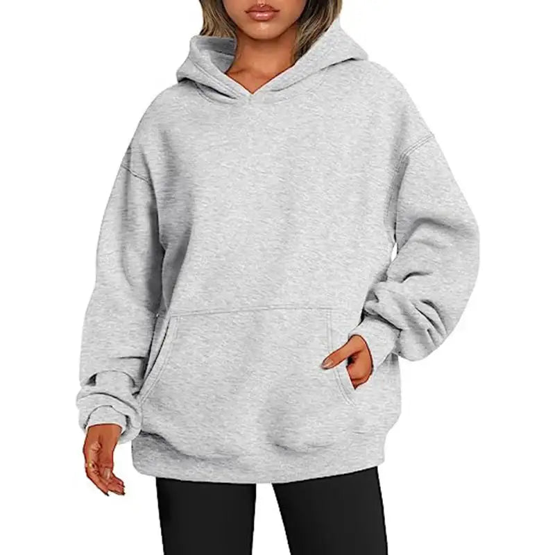 Damen Hoodie mit Taschen – Modisches Einfarbiges Oversize Sweatshirt mit Kapuze - Damenmode online kaufen | Isabell Boutique