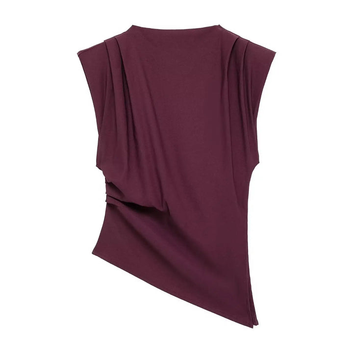 Burgunderfarbenes Damen-Oberteil mit Raffungen. Asymmetrischer Schnitt. Trendige Damenmode bei IsabellBoutique030