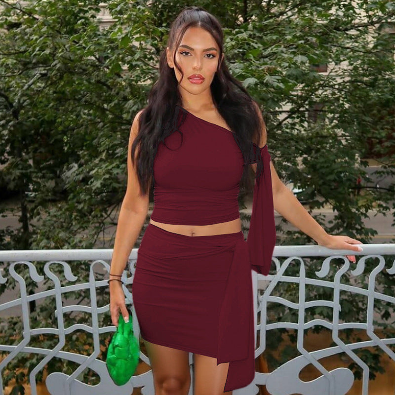 Damenmode Anzug mit diagonalem Kragen und Schnürung, schmale Passform