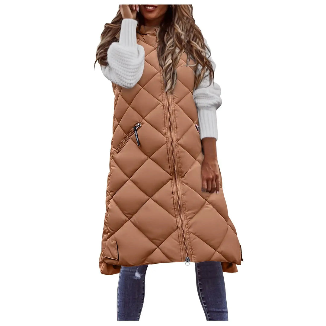 Steppweste braun mit Reißverschluss und zwei Taschen, Damenmode IsabellBoutique030