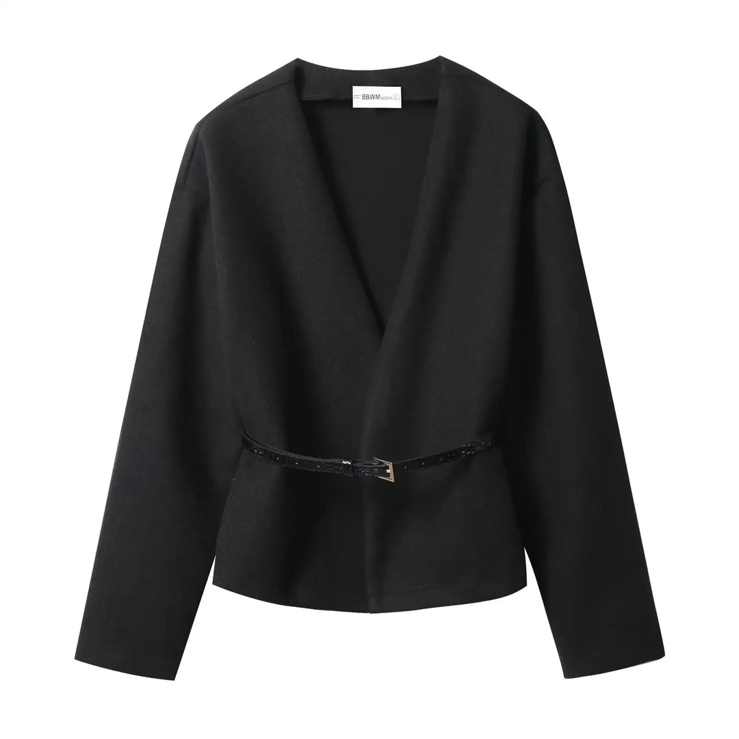 Schwarze Jacke mit Gürtel, Damenmode, IsabellBoutique030