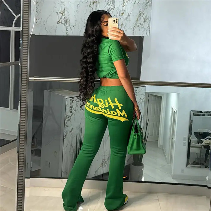 Lässiger Digitaldruck Slim-Fit Bauchfreier Damen-Hosenanzug - Damenmode online kaufen | Isabell Boutique